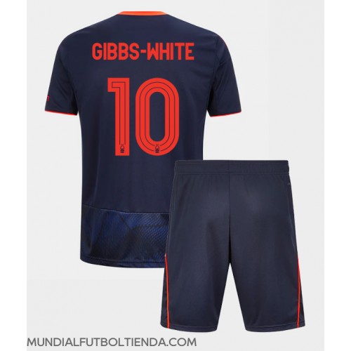 Camiseta Nottingham Forest Morgan Gibbs-White #10 Tercera Equipación Replica 2025-26 para niños mangas cortas (+ Pantalones cortos)